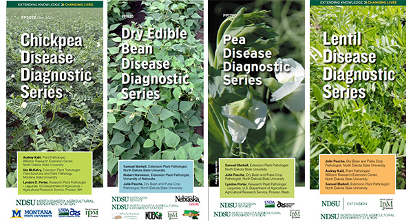 Chickpea Disease Diagnostic Series cover, Dry Edible Bean Disease Diagnostic Series Cover, Pea Disease Diagnostic Series cover, and Lentil Disease Diagnostic Series cover