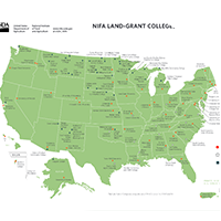 United States map with dots representing land grant universities