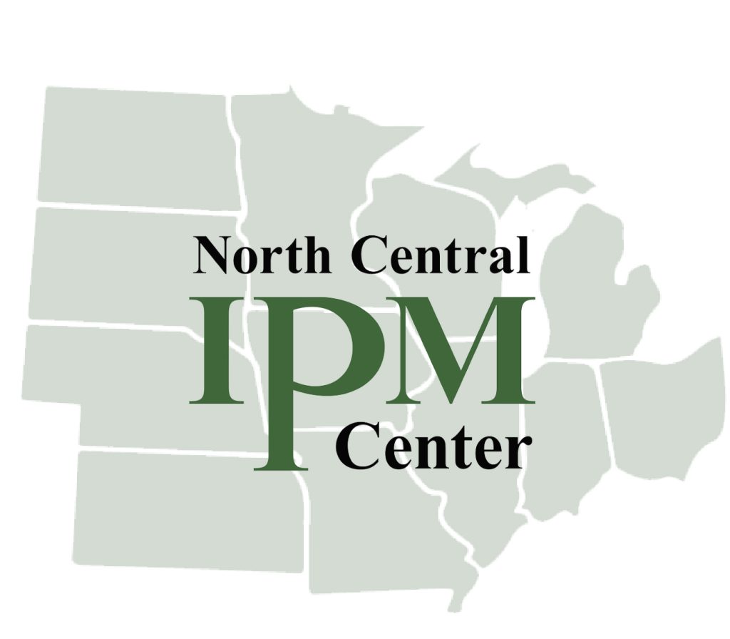 Map of 12 North Central US states with North Central iPM Center logo on top