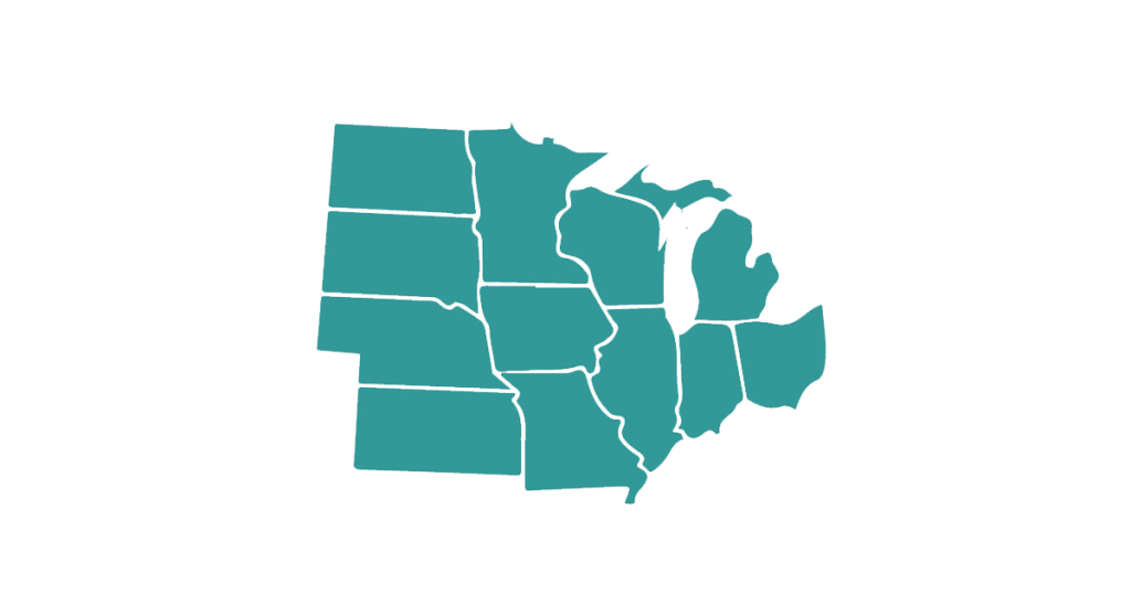 North Central region states: Illinois Indiana Iowa Kansas Michigan Minnesota Missouri Nebraska North Dakota Ohio South Dakota Wisconsin