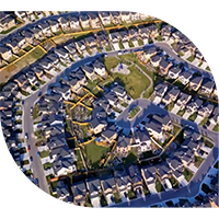 Aerial view of homes in a city